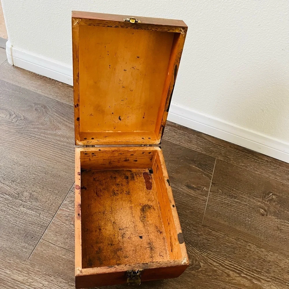 Vintage Wooden Shoes Box with Brass Latch